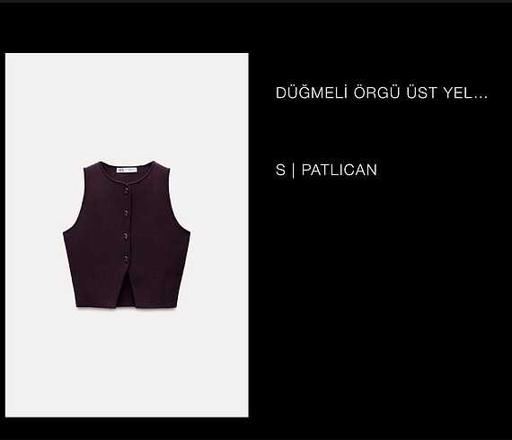 Zara Zara düğmeli örgü üst yelek patlıcan