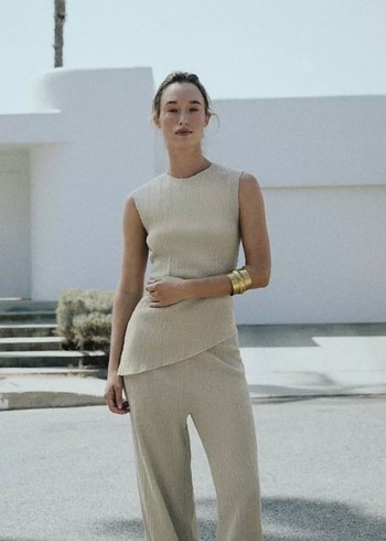 Zara dokulu baggy pantolon ve asimetrik dokulu top takım - Görsel 2