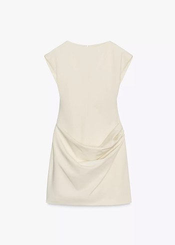 Zara drapeli kısa kumaş elbise vaniya - Görsel 3