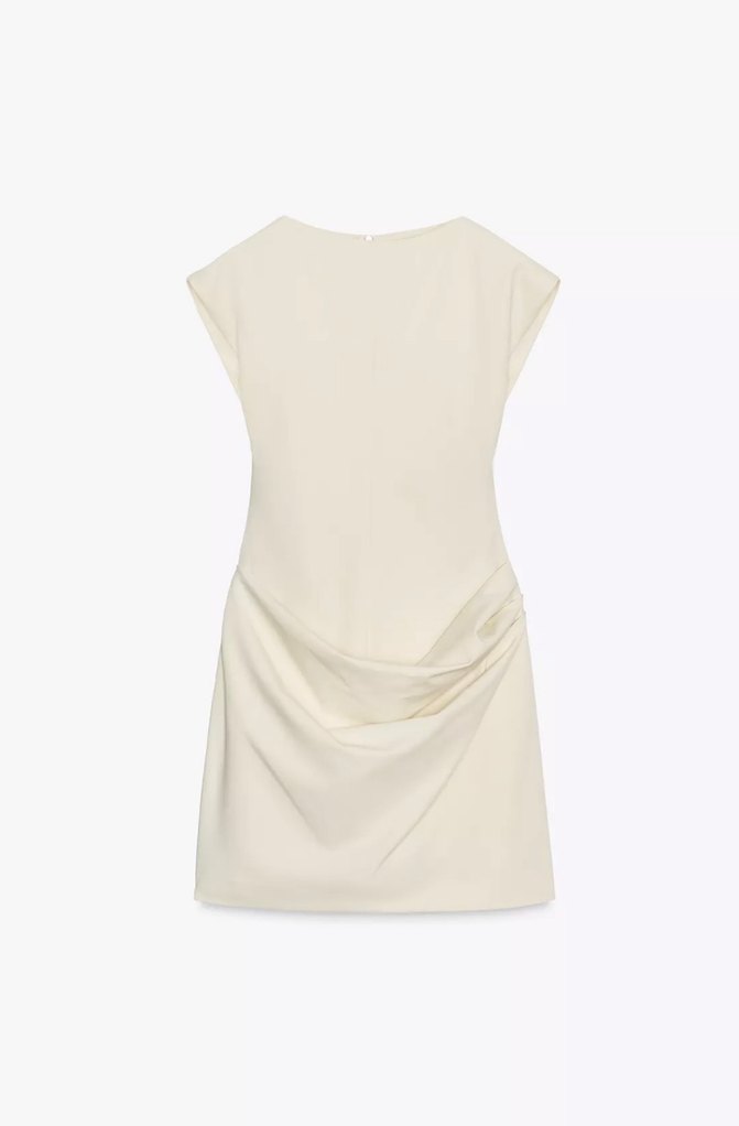 Zara drapeli kısa kumaş elbise vaniya - Görsel 3