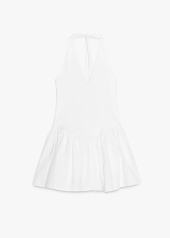 Zara kontrast halter yaka beyaz mini elbise - Görsel 5