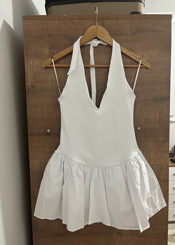 Zara kontrast halter yaka beyaz mini elbise - Görsel 7