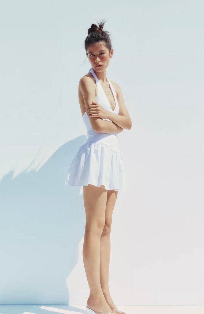 Zara kontrast halter yaka beyaz mini elbise - Görsel 2