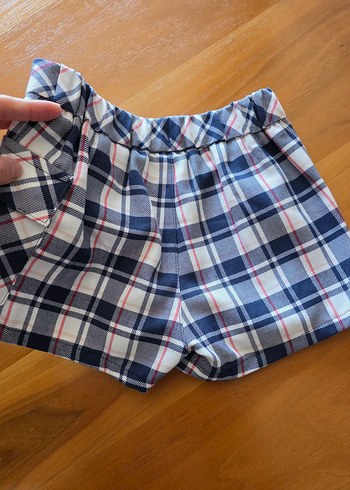 5 Yaş Beden Mavi Ekoseli Pileli Mini Şort