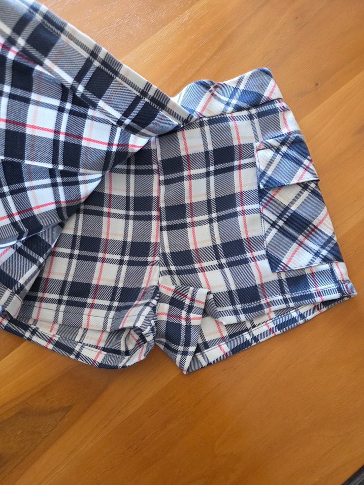 Mavi Ekoseli Pileli Mini Şort - Görsel 2