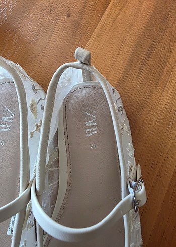 Zara Bej Nakışlı Kız Babet Ayakkabı - Görsel 5