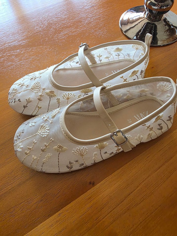 Zara Bej Nakışlı Kız Babet Ayakkabı - Görsel 3