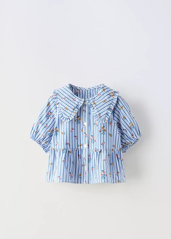 Zara Çiçekli Mavi Pamuklu Takım - Görsel 2