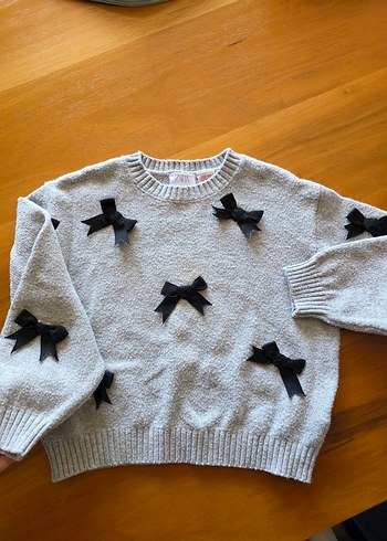 Zara Gri Örgü Siyah Fiyonk Detaylı Kazak - Görsel 2