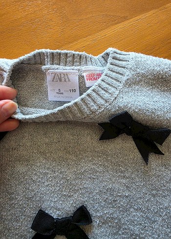 Zara Gri Örgü Siyah Fiyonk Detaylı Kazak - Görsel 3