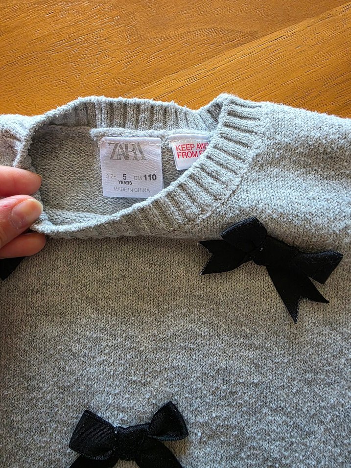 Zara Gri Örgü Siyah Fiyonk Detaylı Kazak - Görsel 3