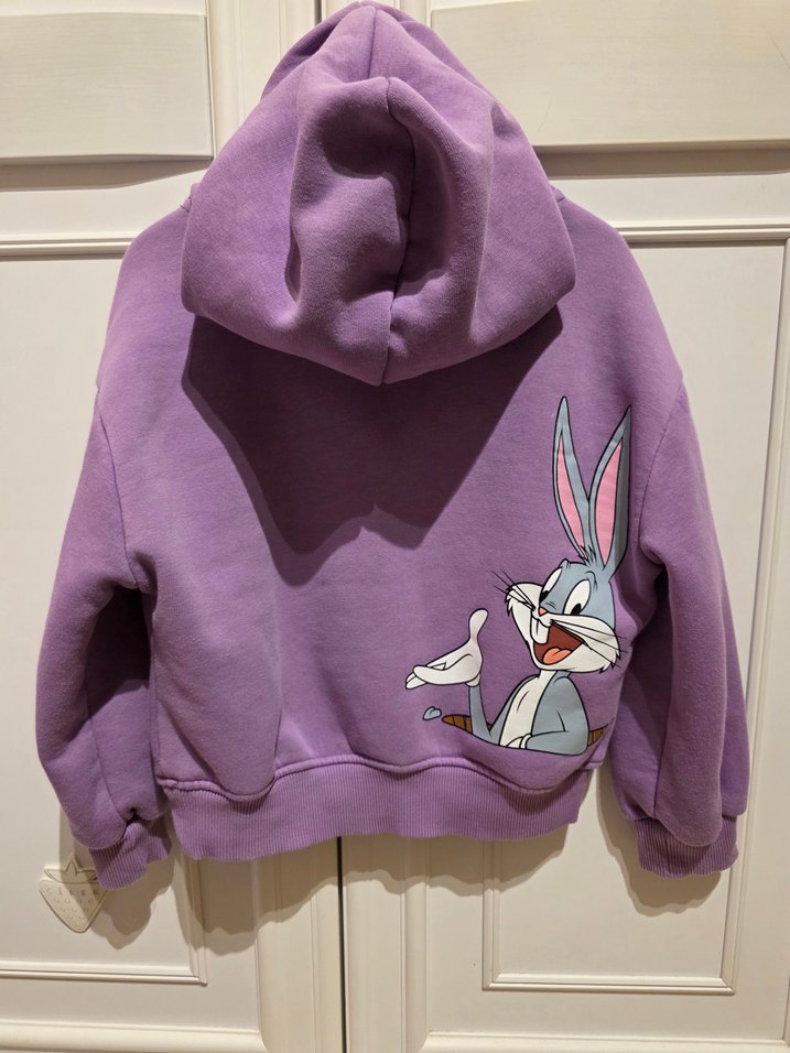 Mor Bugs Bunny Baskılı Kapüşonlu Sweatshirt - Görsel 2