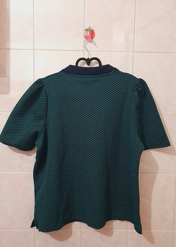 l/xl Beden Yeşil Desenli Kısa Kollu Triko Bluz
