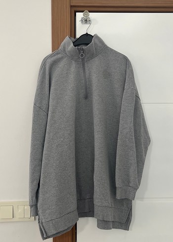 Gri Yarım Fermuarlı Kadın Sweatshirt