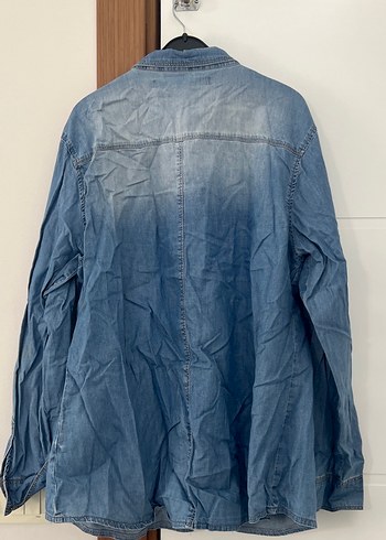 xl Beden Düğmeli Mavi Denim Kadın Gömlek