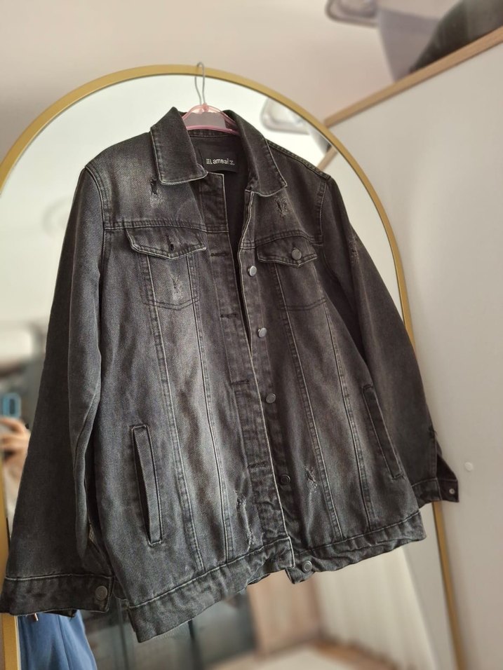 Gri Düğmeli Kadın Denim Ceket - Görsel 3