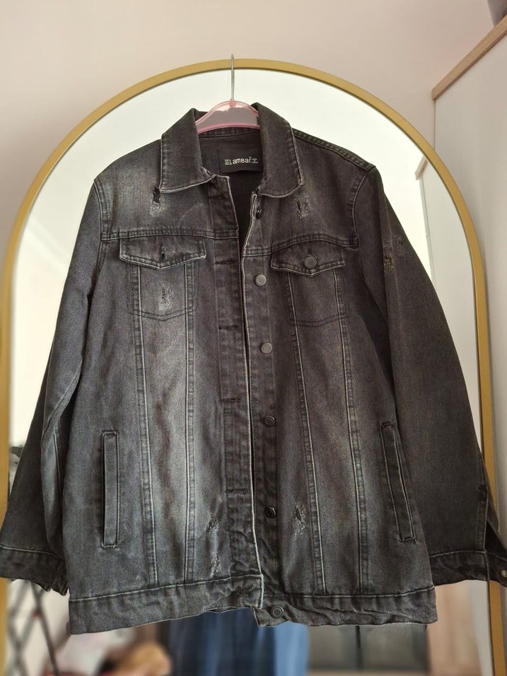 Gri Düğmeli Kadın Denim Ceket - Görsel 2