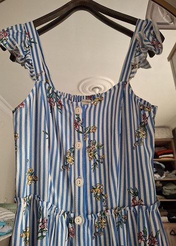 Mavi Çizgili Bohem Uzun Elbise - Görsel 2