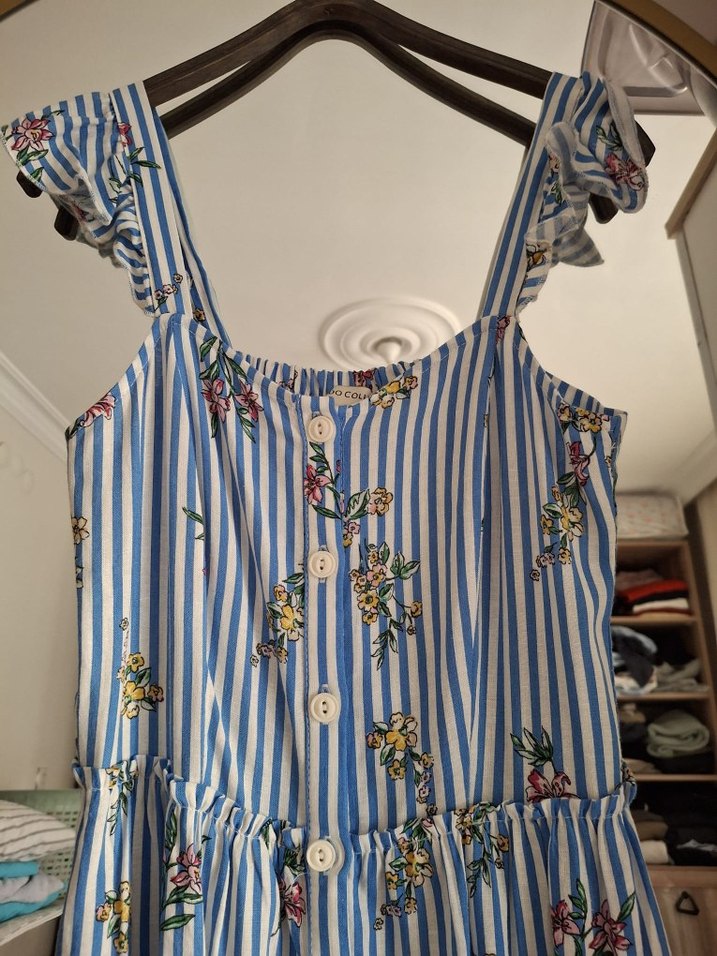 Mavi Çizgili Bohem Uzun Elbise - Görsel 2