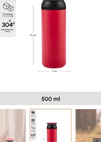 Karaca Rainbow Kırmızı Paslanmaz Çelik Termos 500 ml - Görsel 2