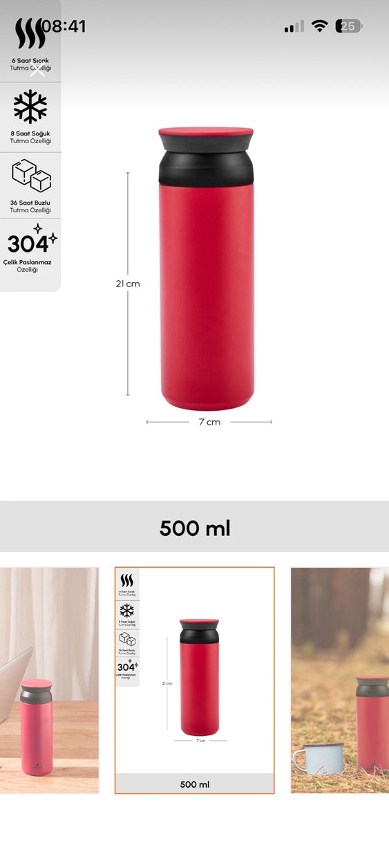 Karaca Rainbow Kırmızı Paslanmaz Çelik Termos 500 ml - Görsel 2