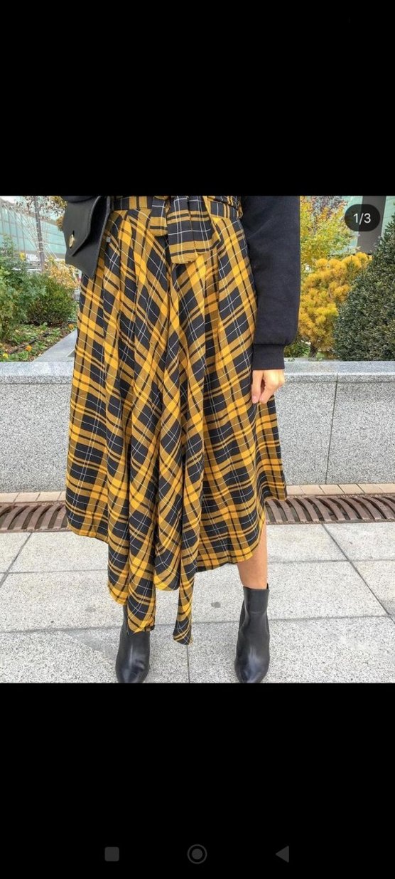 Sarı Ekose Desenli Uzun Salaş Etek - Görsel 2