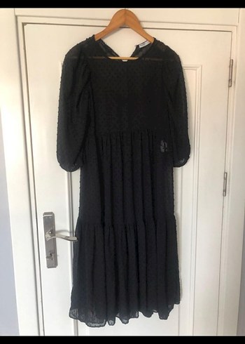 Siyah Puantiyeli Midi Uzun Elbise - Görsel 4