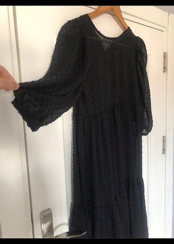 Siyah Puantiyeli Midi Uzun Elbise - Görsel 5