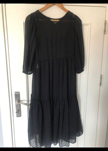 Siyah Puantiyeli Midi Uzun Elbise - Görsel 3