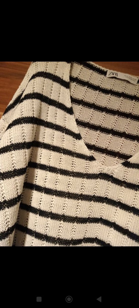 Çizgili V Yaka Örgü Kadın Kazak zara - Görsel 2