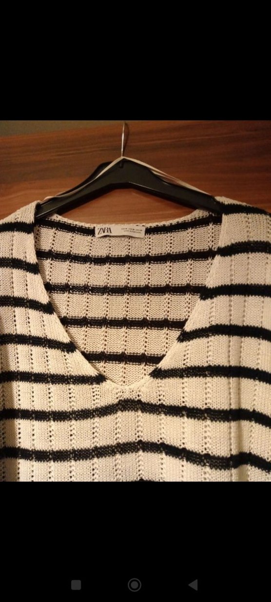 Çizgili V Yaka Örgü Kadın Kazak zara - Görsel 4