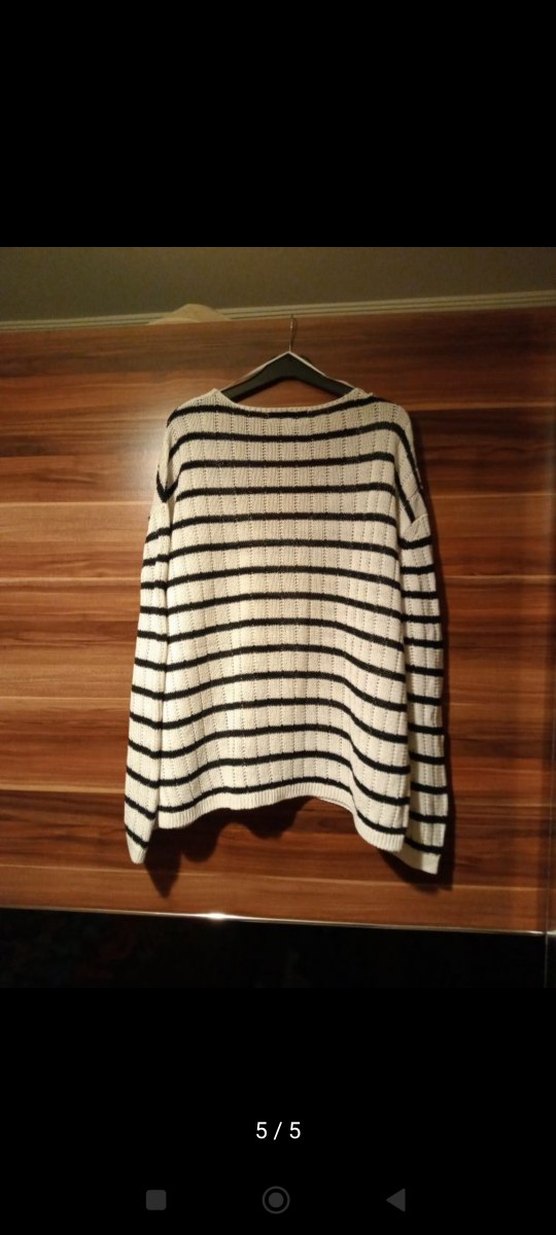 Çizgili V Yaka Örgü Kadın Kazak zara - Görsel 5