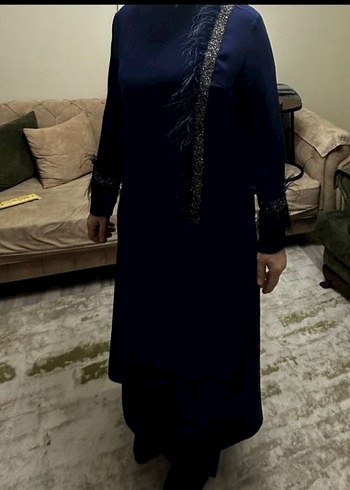 Kadın Lacivert Püsküllü Uzun Elbise 48 beden abiye - Görsel 4