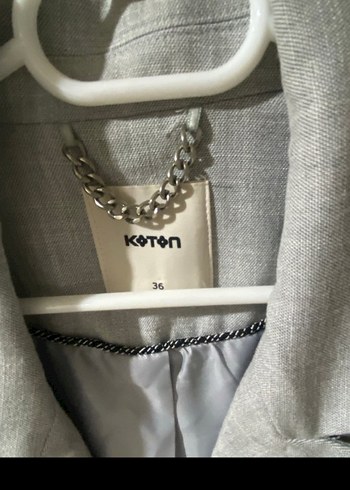 Gri Keten Kumaşlı Düğmeli Kadın Blazer koton marka - Görsel 3