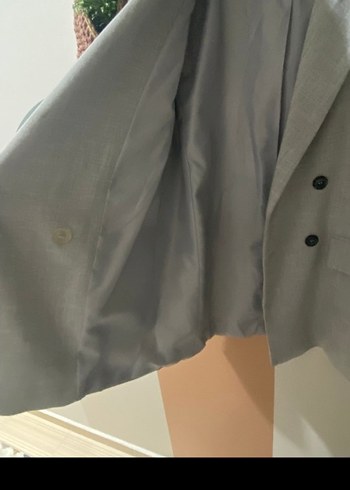 Gri Keten Kumaşlı Düğmeli Kadın Blazer koton marka - Görsel 2