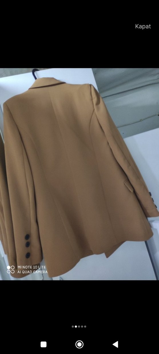 Düğmeli Bej Kadın Uzun Blazer Ceket - Görsel 2