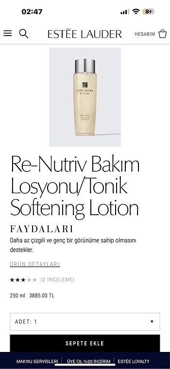 Beden Renk Estee Lauder Re-Nutriv Bakım Losyonu/Tonik