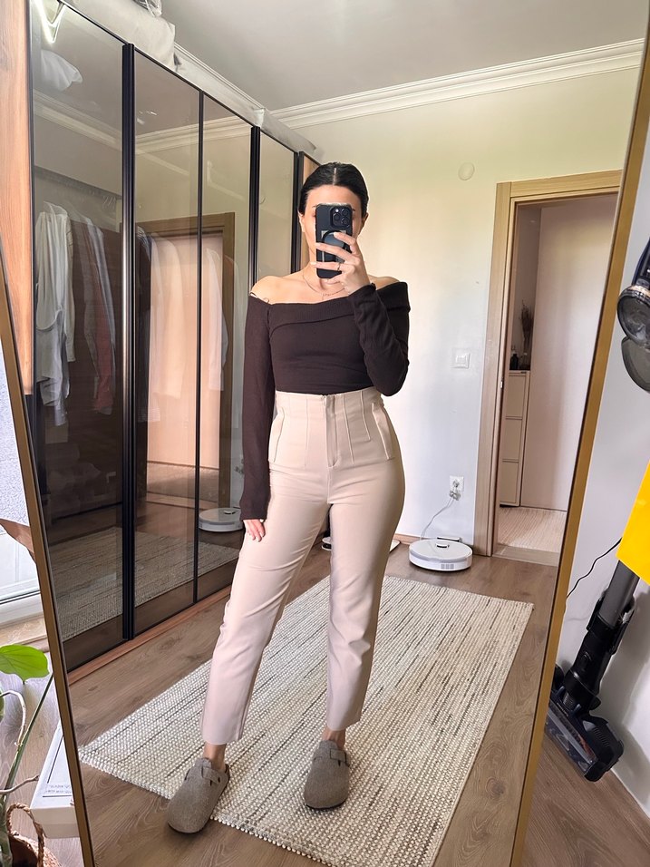 Bej yüksek bel ZR model Günlük Kadın Sigara - Görsel 4