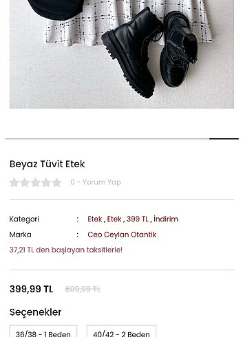 36 Beden Ceylan otantik tüvit etek