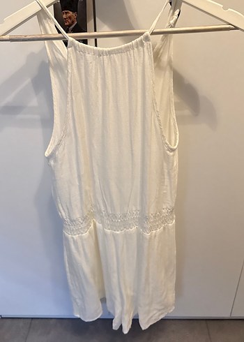 Beyaz Keten V Yakalı Kadın Tulum - Görsel 2