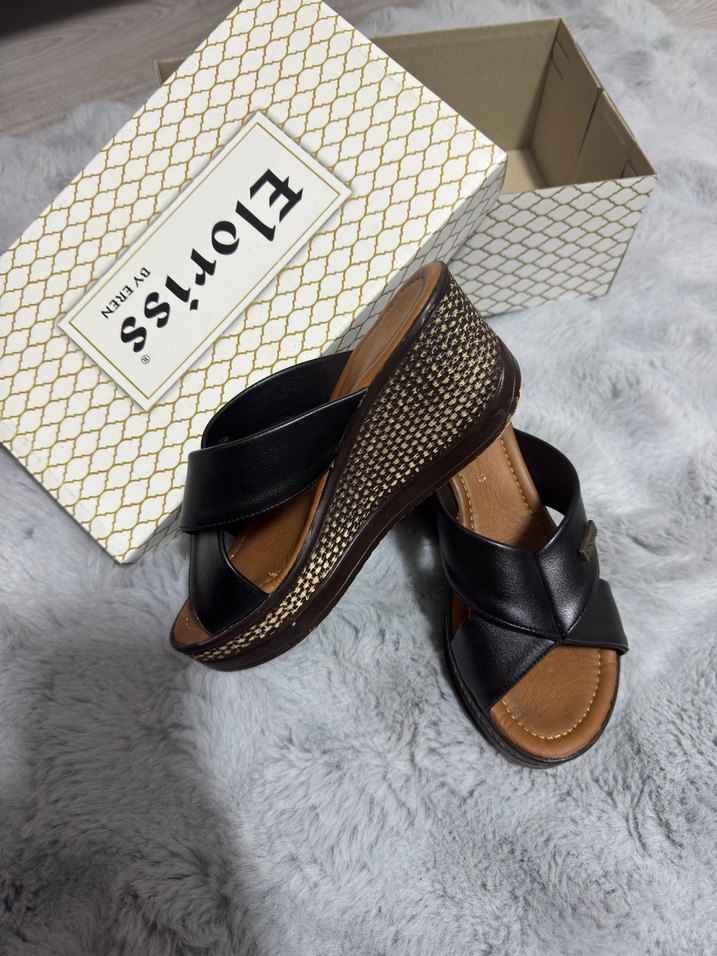 Kahverengi Dolgu Topuklu Kadın Terlik - Görsel 2