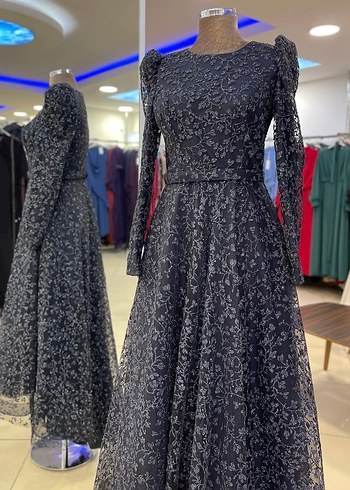 Pul İşlemeli Uzun Kollu Uzun Abiye Elbise - Görsel 2