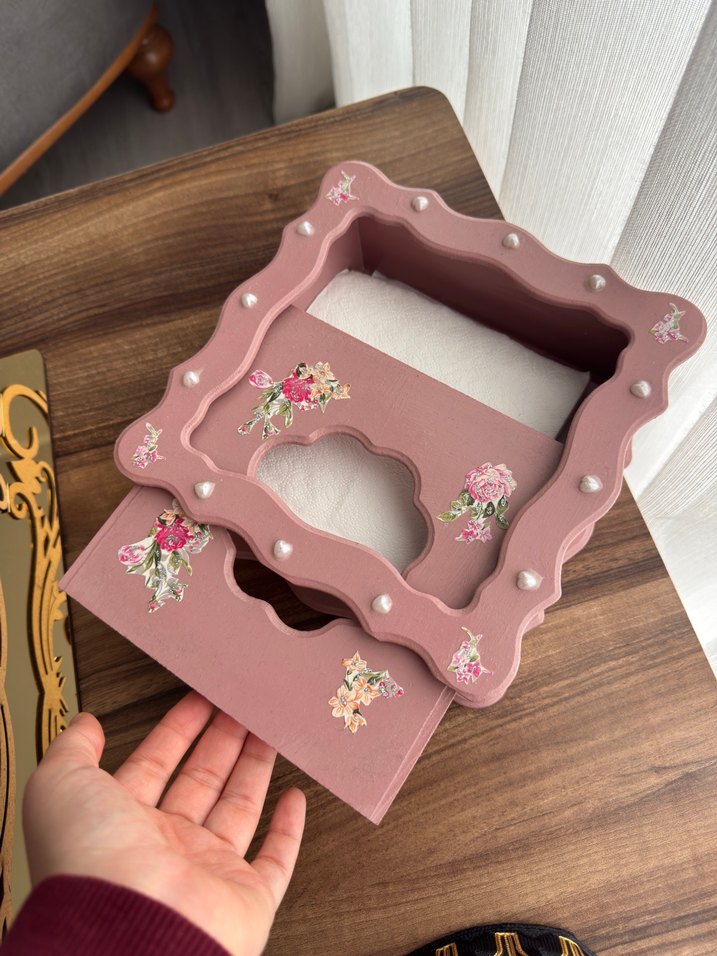 Pastel Pembe Çiçekli Dekoratif peçetelik - Görsel 4