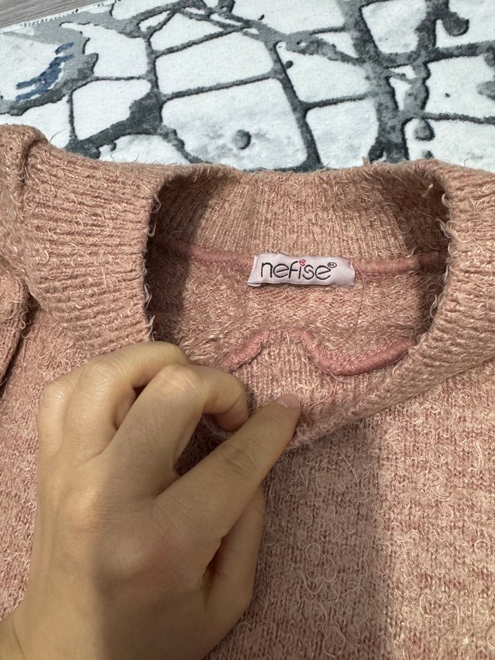 Toz pembe Uzun Kollu Örgü Kadın Kazak - Görsel 2