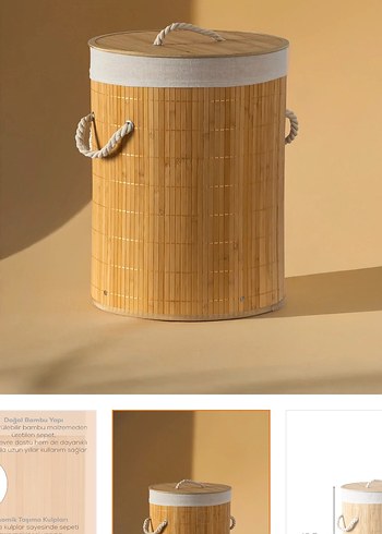 Bej Yuvarlak kirli çamaşır kutusu - Görsel 3