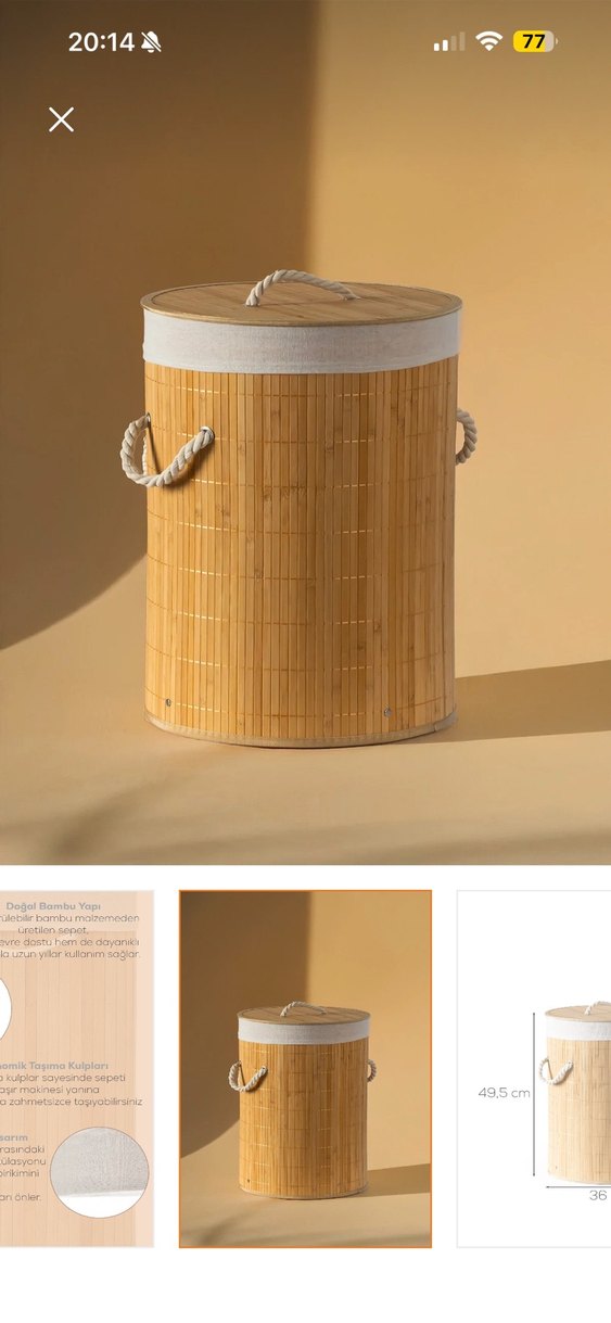 Bej Yuvarlak kirli çamaşır kutusu - Görsel 3