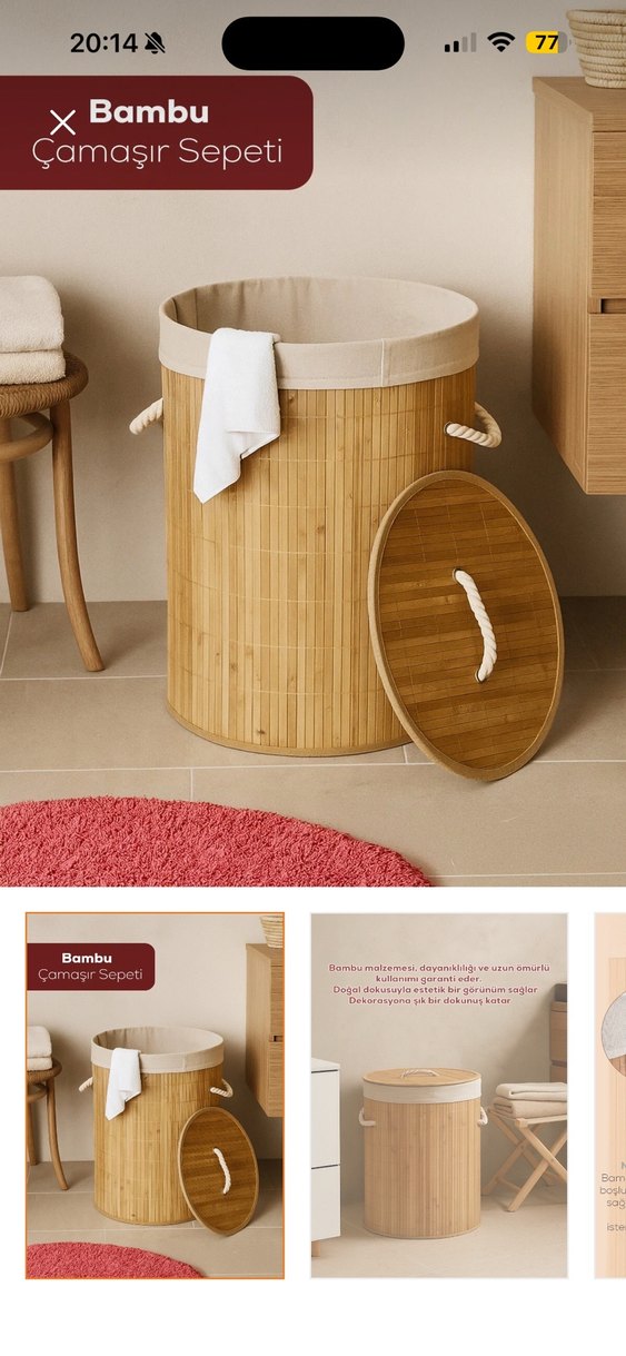 Bej Yuvarlak kirli çamaşır kutusu - Görsel 4