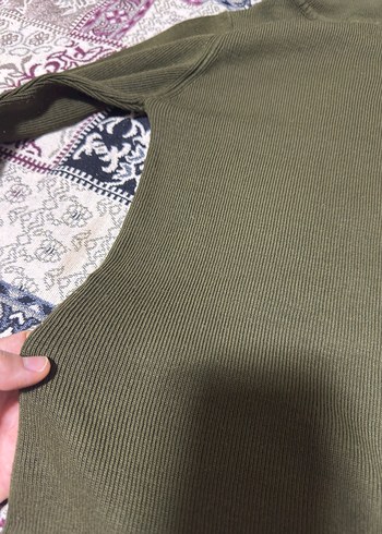 Kadın Haki Boğazlı Triko Kazak - Görsel 2