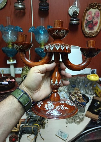 Parlak Kahverengi Ahşap Dekoratif Mumluk