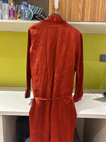 s Beden bordo Renk zara kırışık görünümlü saten anvelop elbise ve kimono